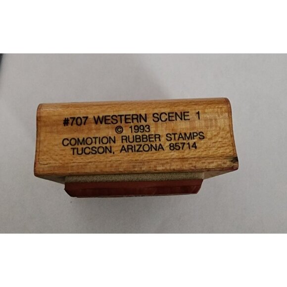 Vintage 1993 Comotion Rubber Stamps #707 Western Scene 1 Wooden Rubber Stamp Art - Picture 2 of 4